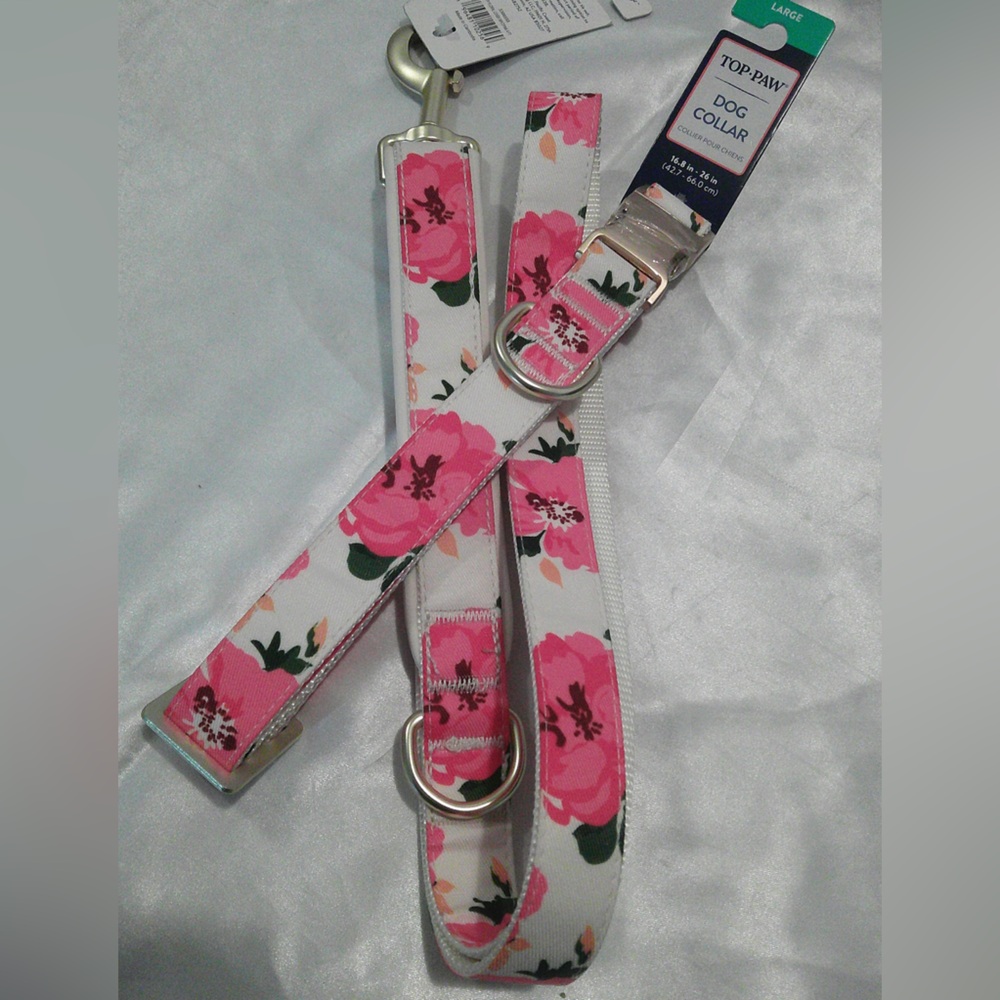 Top Paw White/Pink Floral Collar & Leash Set (L) - Picture 3 of 6